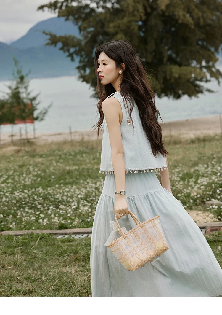 MISHOW Casual Vest Skirt Sets for Women Summer 2025 Sleeveless Round Neck Vests Solid Midi Skirts Female Fashion MXE33T0526