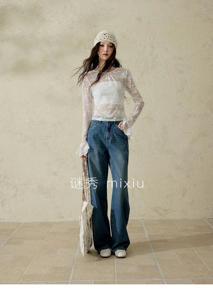 MISHOW Casual Straight Leg Jeans for Women 2025 Spring Versatile Washed Loose Women Pants Fashionable Denim Pants MXE16K0874