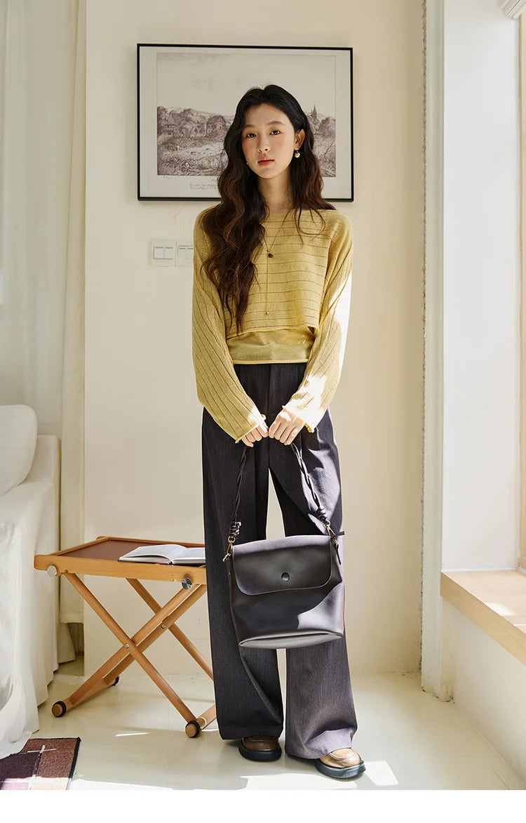 MISHOW Striped Short Hanging Neck Top Two-piece Set 2025 Autumn Wool Blend Knitted Sweater Casual Fashion Top Sets MXE46T1399