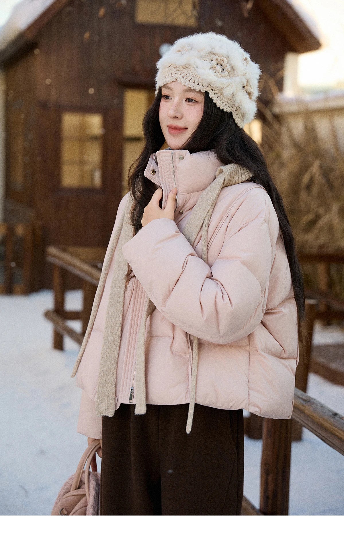 MISHOW Christmas Down Jacket with Jacquard Hat Winter 2025 90% White Duck Down Warm Coats Stand Neck Solid Down Coat MXE90Y0086