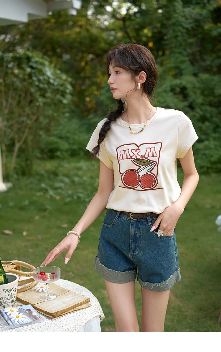 MISHOW Denim Shorts Cotton Elastic for Women 2024 Summer Korean High Waist Curled Edge Pants Casual Slim Short Pants MXD30K0659