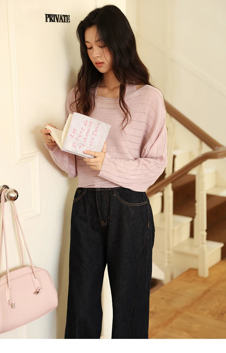 MISHOW Striped Short Hanging Neck Top Two-piece Set 2025 Autumn Wool Blend Knitted Sweater Casual Fashion Top Sets MXE46T1399