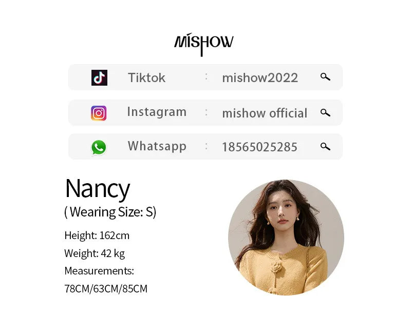 MISHOW Women's Flower Decor Mohair Fork Knit Cardigan 2026 Spring Crew Neck Long Sleeve Tops Casual Solid Sweater MXF15Z3051