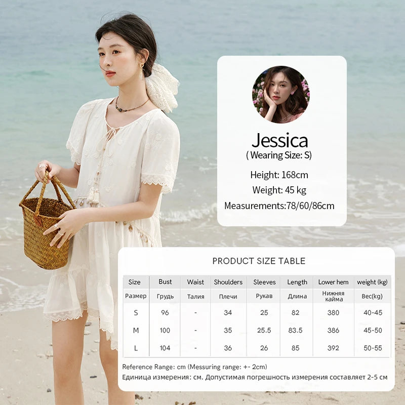 MISOHW Bohemian Solid Women's Summer Dress New 2025 Short Sleeve V-neck Shell Lace Midi Dresses for Woman Fashion MXE33L2195