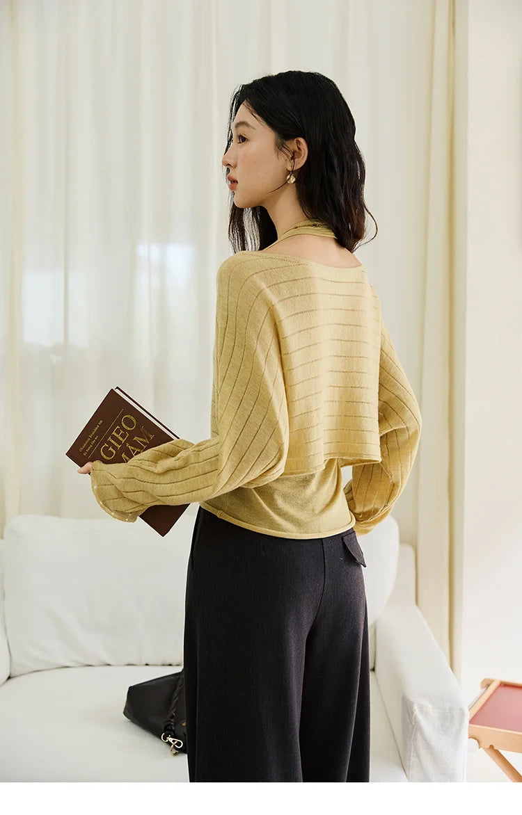 MISHOW Striped Short Hanging Neck Top Two-piece Set 2025 Autumn Wool Blend Knitted Sweater Casual Fashion Top Sets MXE46T1399