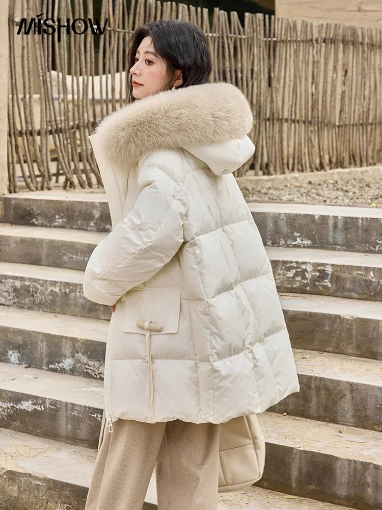 MISHOW Thickened Down Jacket Women's Hooded Zipper Long Sleeved 2024 Winter Korean Basic Warm Sweet Cotton Jacket Top MXD36Y0051