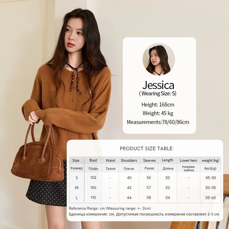 MISHOW Retro Flower Embroidery Cardigan for Women 2025 Round Neck Single Breasted Buckle Loose Knit Autumn Cardigan MXE46Z2588