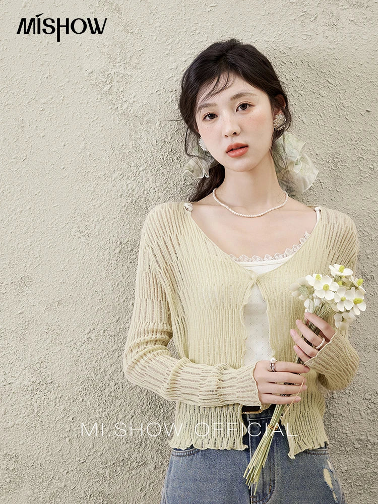 MISHOW Casual V-neck Knitted Cardigan Women 2025 Spring Long Sleeve Solid New Cardigans Female Fashion Office Lady MXE16Z1193