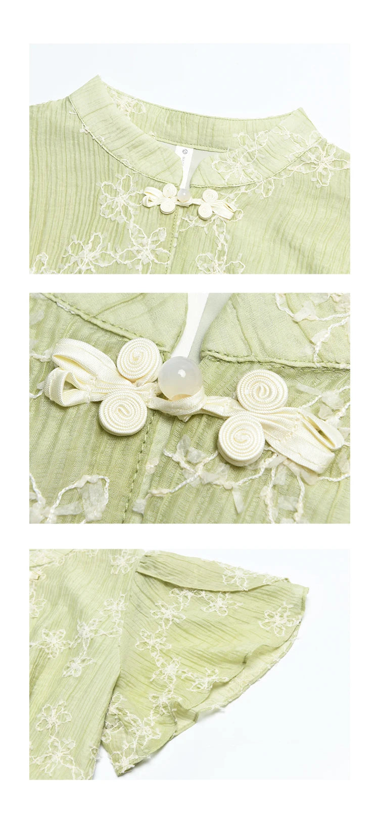 MISHOW Chinese Green Stand Collar Lotus Leaf Overlapping Sleeve Top Hem Stringy Selvedge Skirt Separately 2024 Summer MXD22X1388