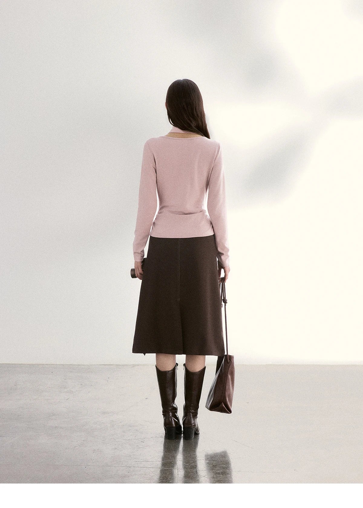 MISHOW Women's Scarf Neck Pink Long Sleeve Top 2026 Spring Color Collision Bead Asymmetrical Tops Knitted Sweaters MXF108Z1025