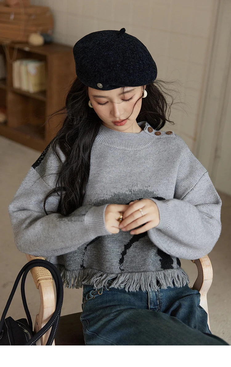 MISHOW Tassel Knitted Sweater Women Fashion Half High Neck Pullover Sweater 2024 Autumn Winter Premium Casual Top MXD43Z0680