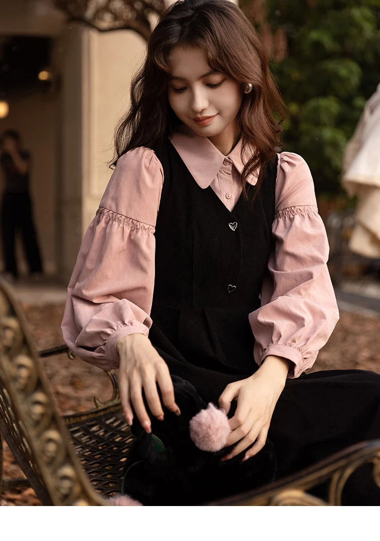 MISHOW Corduroy Strap Dress Autumn Winter French Retro Vneck Sleeveless Mid-Calf Dresses Elegant Solid Blouses MXB43L1246