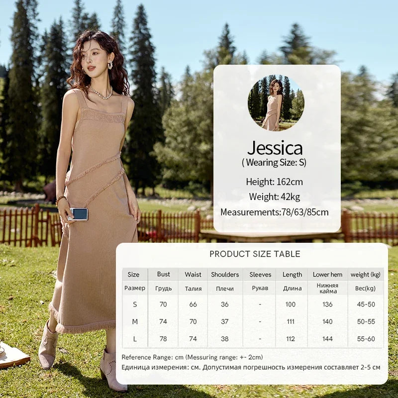 MISHOW Chenille Coat Knitted Strap Dress Separately Autumn Color Blocking Fake Pocket Top Square Neck Tassel Dresses MXD43L2041