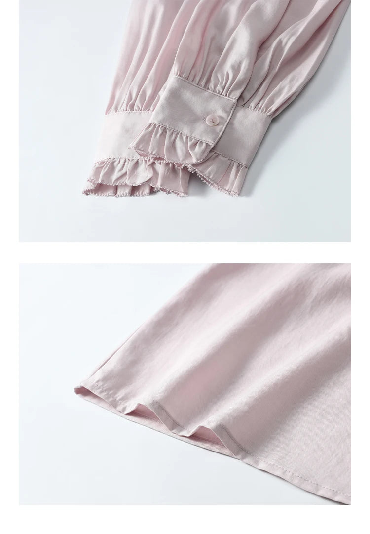 MISHOW French Ribbon Stringy Selvedge Neck Shirt for Women Spring 2025 Slim 100 Lyocell Shirts Solid Commuter Tops MXE13C0383