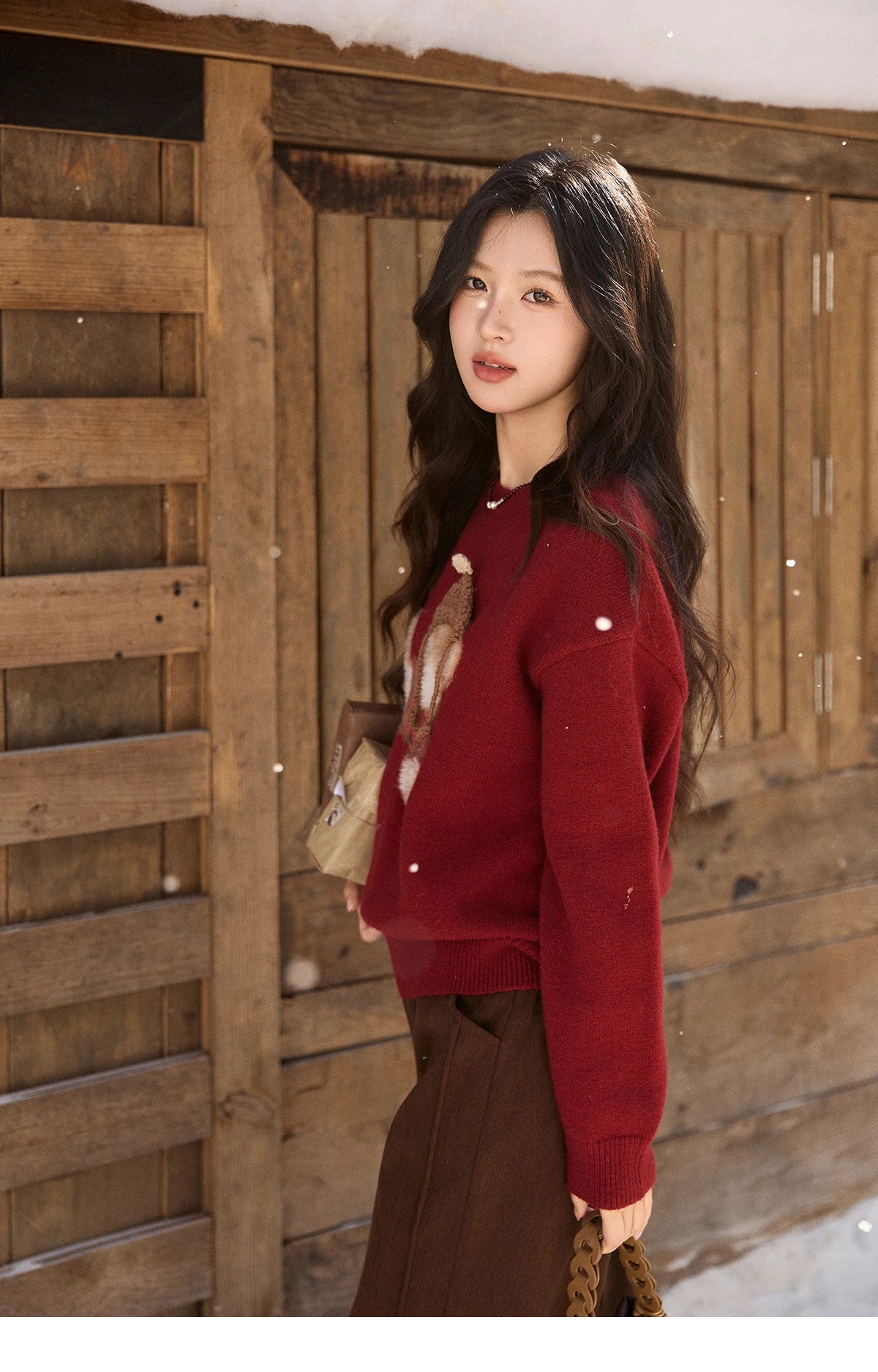 MISHOW New Year Women's Red Knitted Sweater 2025 Autumn Winter Dog Pattern Crew Neck sweaters Warm Loose Pullover Top MXE93Z2811