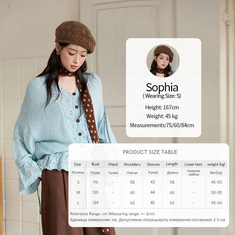 MISHOW Elegant Cardigan Women 2025 Autumn Design Hollow Knit Sweater V-neck Flared Sleeves Loose Casual Sweater MXE47Z2513