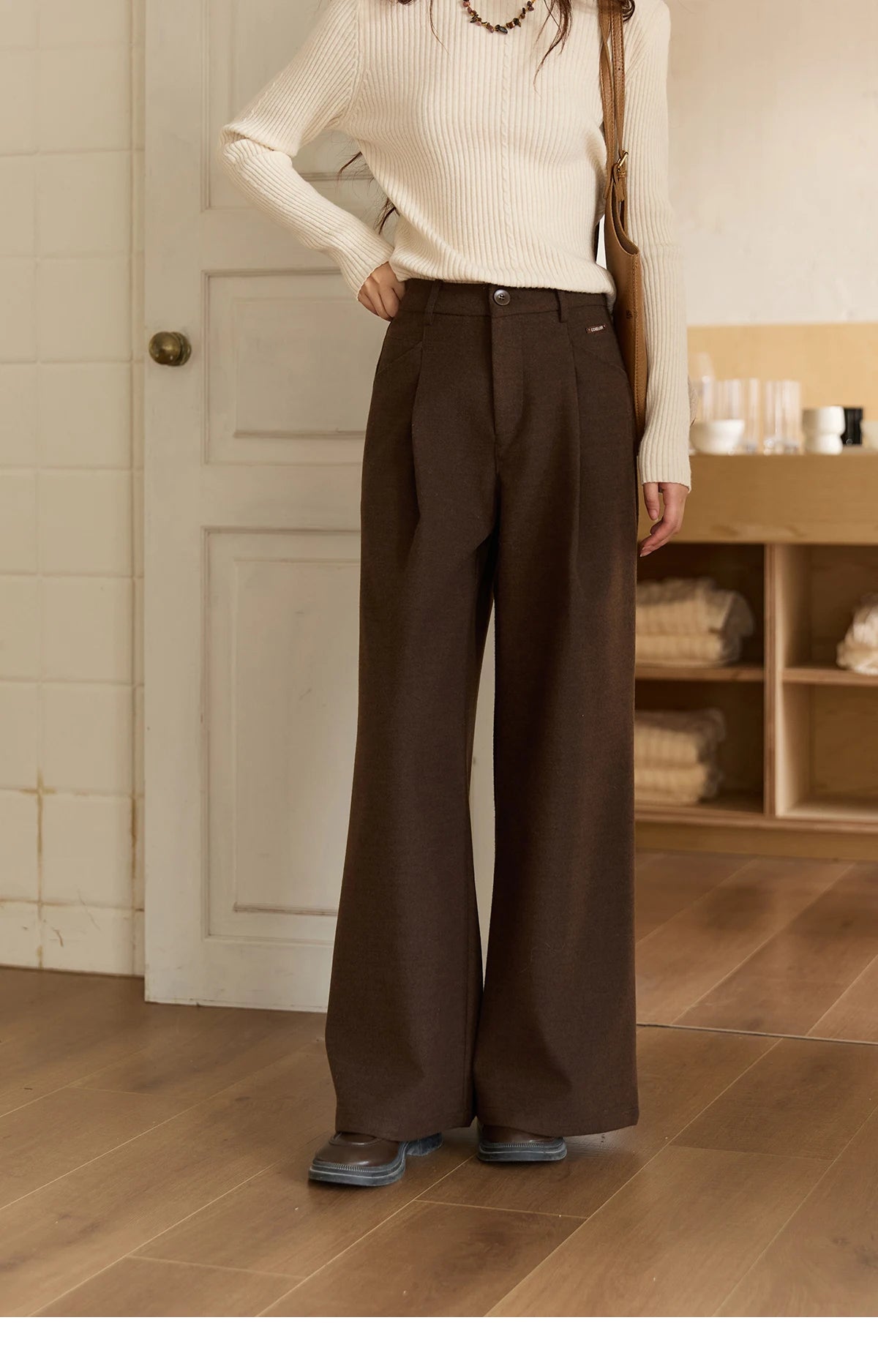 MISHOW Brown Wide-leg Pants for Women 2025 Autumn Winter New Retro High Waist Drape Trousers Commute Casual Pants MXE51K1094