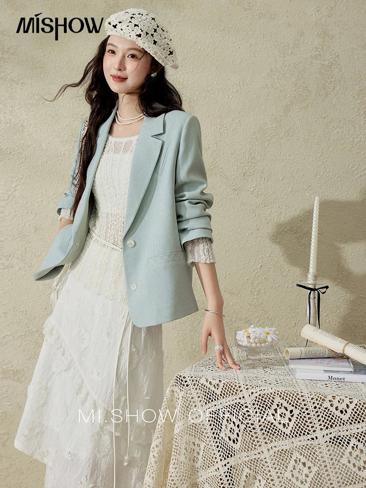 MISHOW Women 's Apricot White Hollow Knitted Sweater Spring 2025 Mohair Cover Drop Sleeve Top Strapless Slim Tube Top MXE12Z1120