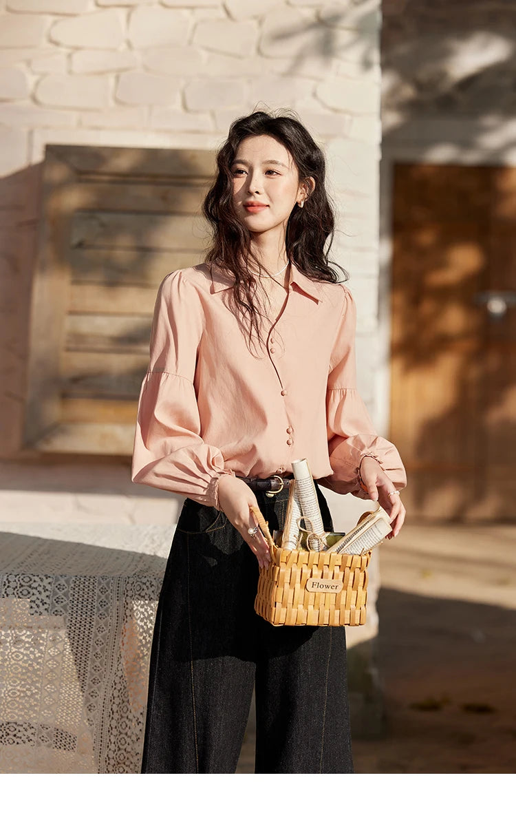 MISHOW French Polo Neck Long Sleeve Shirt Women's Spring Summer 2025 Elegant Sweet Cute Casual Tops Solid Shirts MXE11C0388