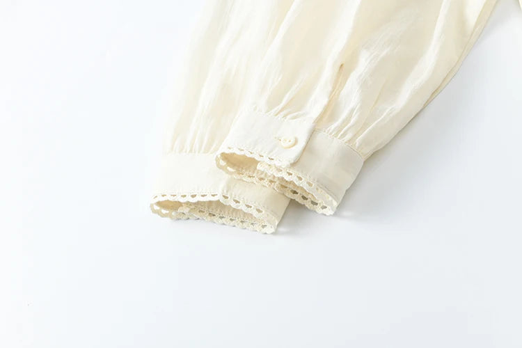 MISHOW Apricot Vacation Dress for Women Spring 100 Cotton Splicing Lace Retro Dress V-neck Waist Slim Long Dresses MXE16L2168