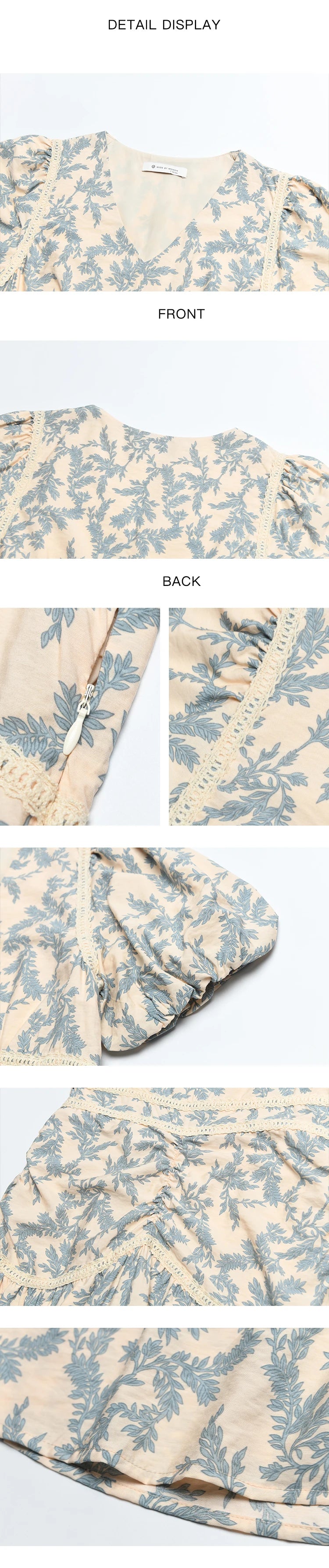 MISHOW French Vintage V-neck Dress 2024 Summer Waist Bubble Sleeve Slim Dress Fragmented Flower Splicing Lace Dresses MXD24L1730