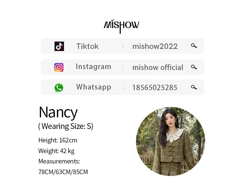 MISHOW Retro Plaid Tweed Jacket Short Skirt Separately Women 2024 Winter Doll Collar Jacket Pleated Mid Length Skirt MXD48W0469