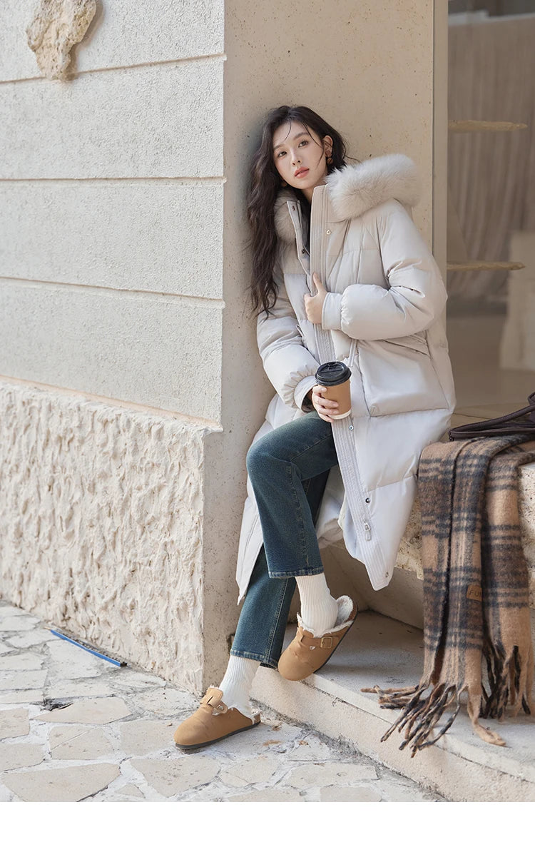 MISHOW Long Hooded Down Coats Fox Fur Collar Bread Jacket Duck Down Quilt Clothing 2024 Winter Women Thickened Coat MXD56Y0054