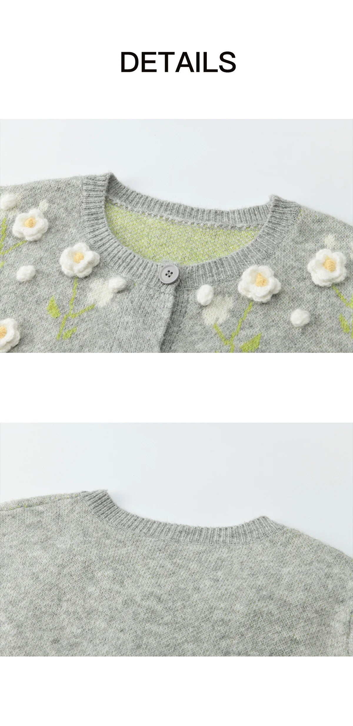 MISHOW Women's Gray Knitted Cardigan 2025 Winter Flower Embroidery Round Collar Single-breasted Warm Slim Sweaters MXE91Z2836