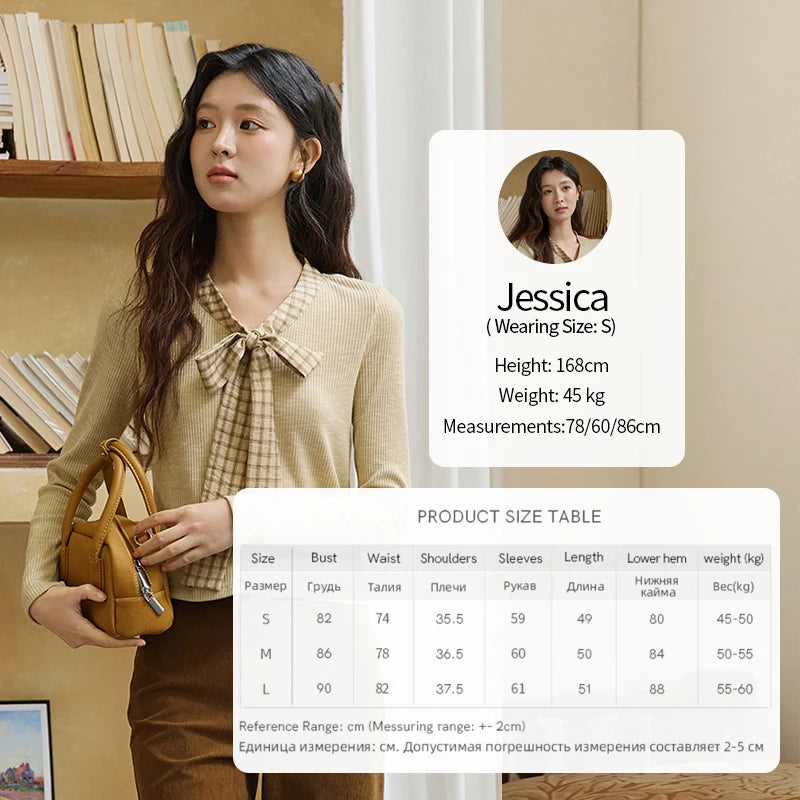 MISHOW Yellow Cardigan Women 2025 Autumn Vintage Plaid Bowknot V-neck Long-sleeve Knitted Top Commute Slim Sweater MXE16Z1168