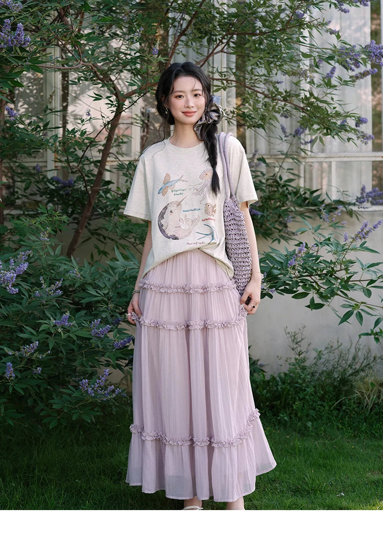 MISHOW Fashion Print T-shirts for women 2025 Summer New O-Neck Loose Casual Short Sleeve Cotton Top Female Clothing MXE36T0575