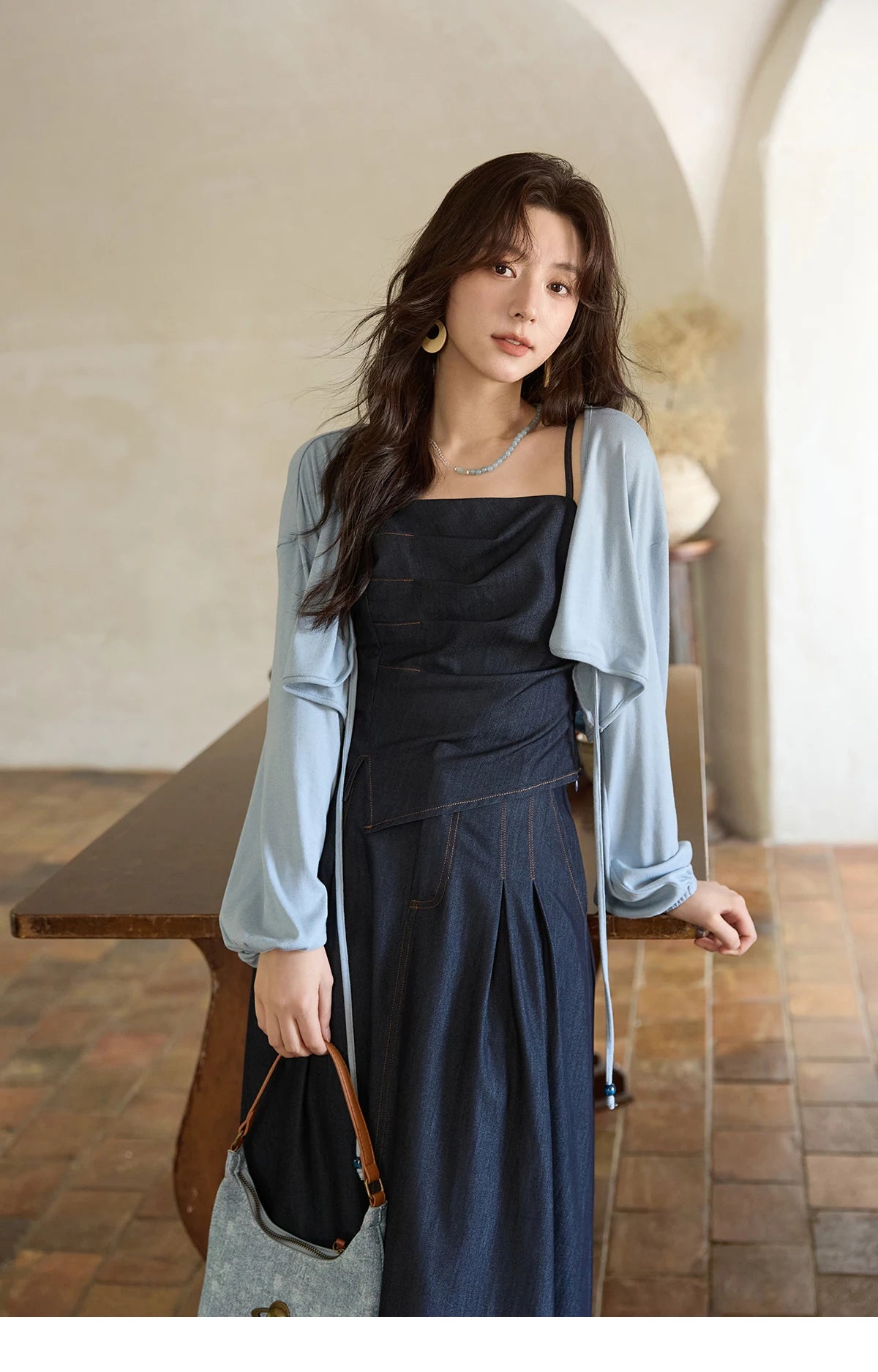 MISHOW Imitation Denim Casual Camisole Desses for Women Autumn 2025 Solid Lace-up Cardigan Separately (Not A Set) MXE41T0693