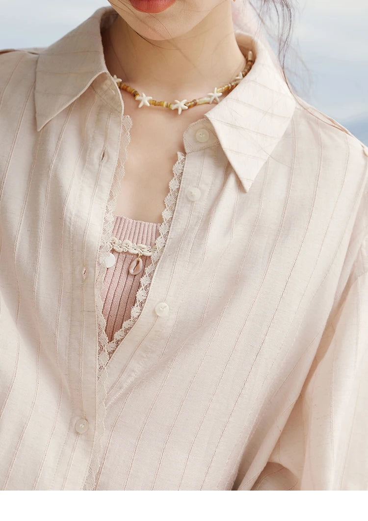 MISHOW Office Lady Summer Blouses Women 2025 New Striped Long Sleeve Turn-down Collar Shirt Female Fashion Loose Tops MXE33C0772