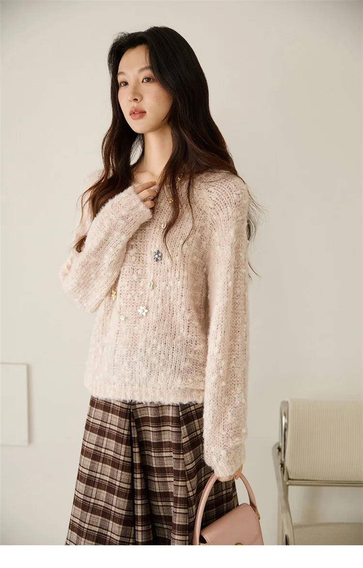 MISHOW Scoop Neck Loose Sweater 2025 Autumn Raglan Sleeve Casual Knitted Top Hollow-out Wool Blend Soft Warm Sweaters MXE46Z2565