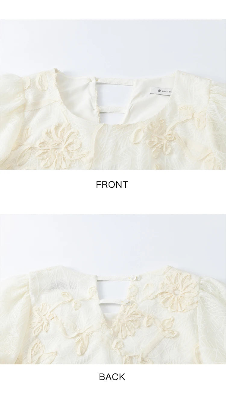 MISHOW French Summer Blouses Women New 2025 Short Puff Sleeve Round Neck Jacquard Flower Slim Shirts Woman Versatile MXE32X1772