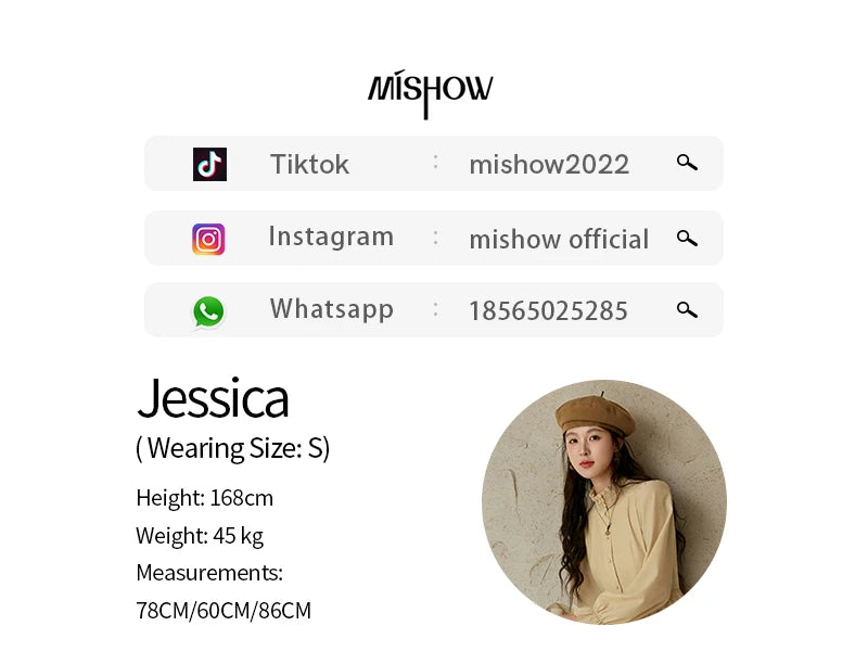 MISHOW French Stand Neck Elasticity Dress 2024 Autumn Waist Elegant A-line Dresses Elastic Lotus Leaf Sleeves Dress MPD42L2036