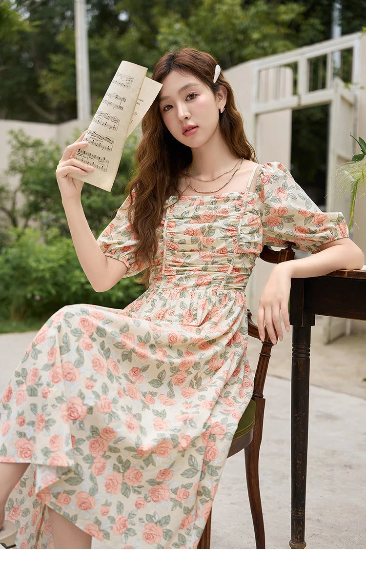 Mishow 100% Cotton Floral Puff Sleeve Dress MXC33L1397
