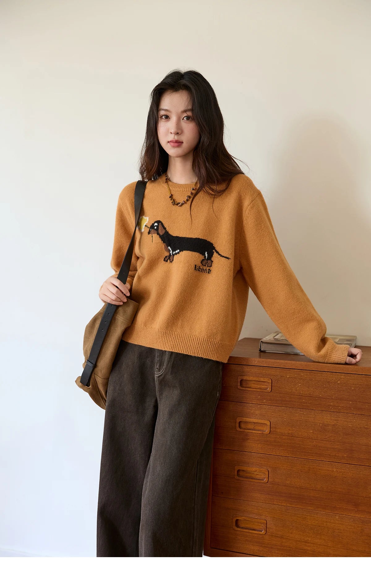 Mishow Orange Sausage Dog Jacquard Pullover MXE48Z2578
