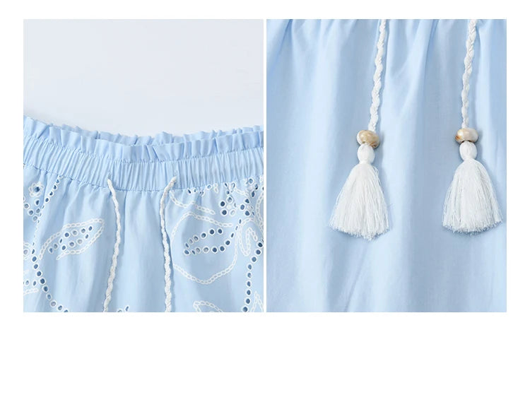 MISHOW Woman 2 Pieces Set 2025 Summer Ladies Fashion Strap V-neck Top Embroidery Flower Hollow Out Drawstring Skirt MXE34T0624