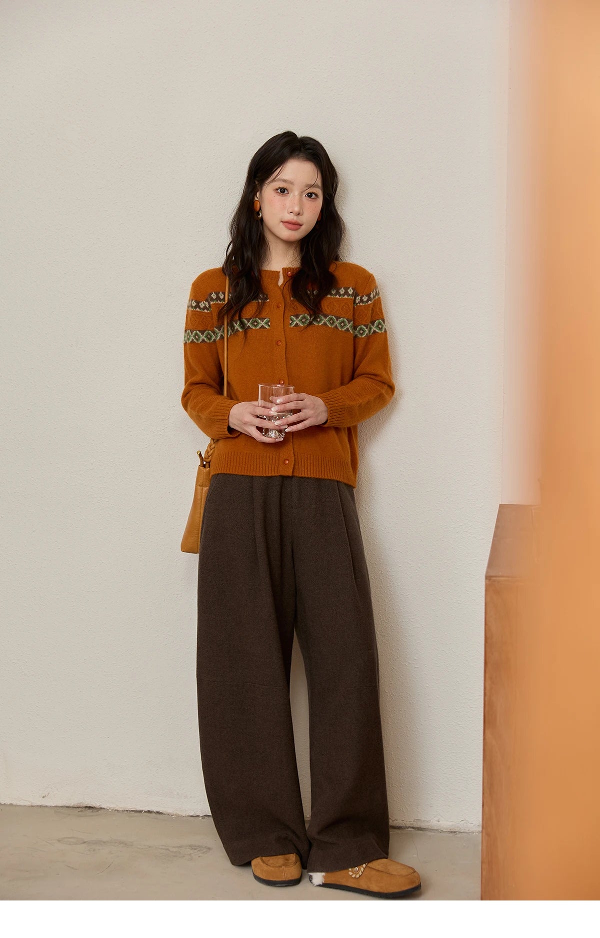 MISHOW Women Pants 2025 Autumn Winter Retro Brown Wide-leg Pants High Waist Design Loose Casual Drape Pants MXE88K1122