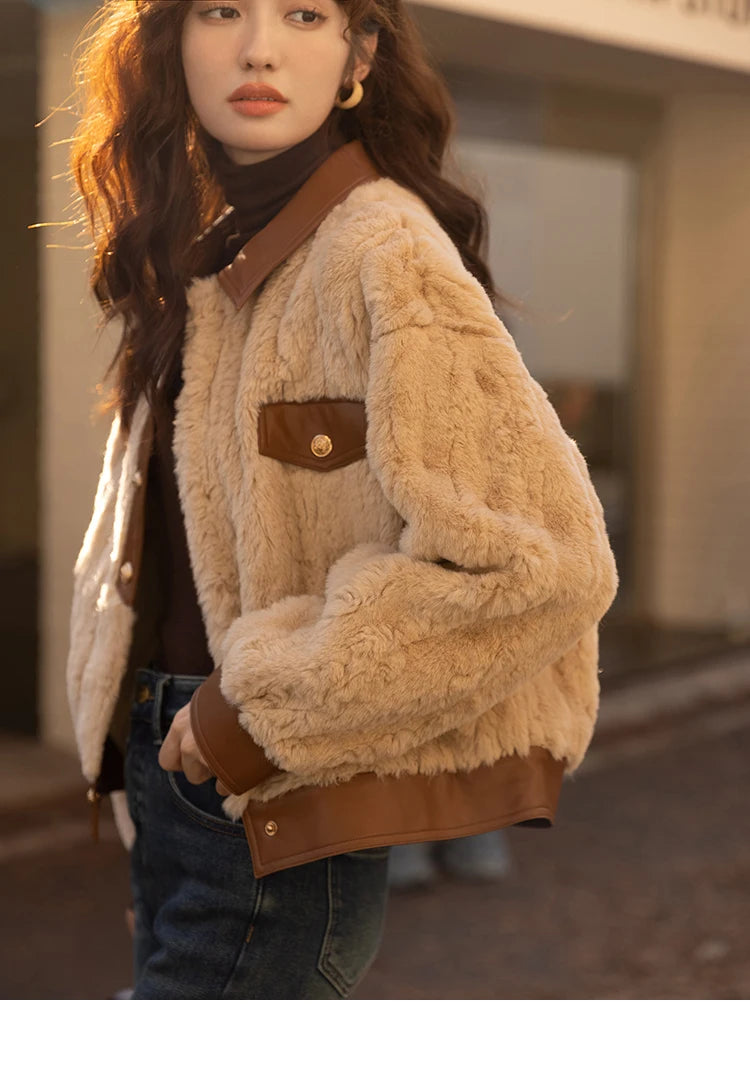 MISHOW Women's Lamb Wool Coat 2022 Winter Single Breasted Leather Turn-down Collar Thickened Warm Outwear Office Lady MXB43W0490