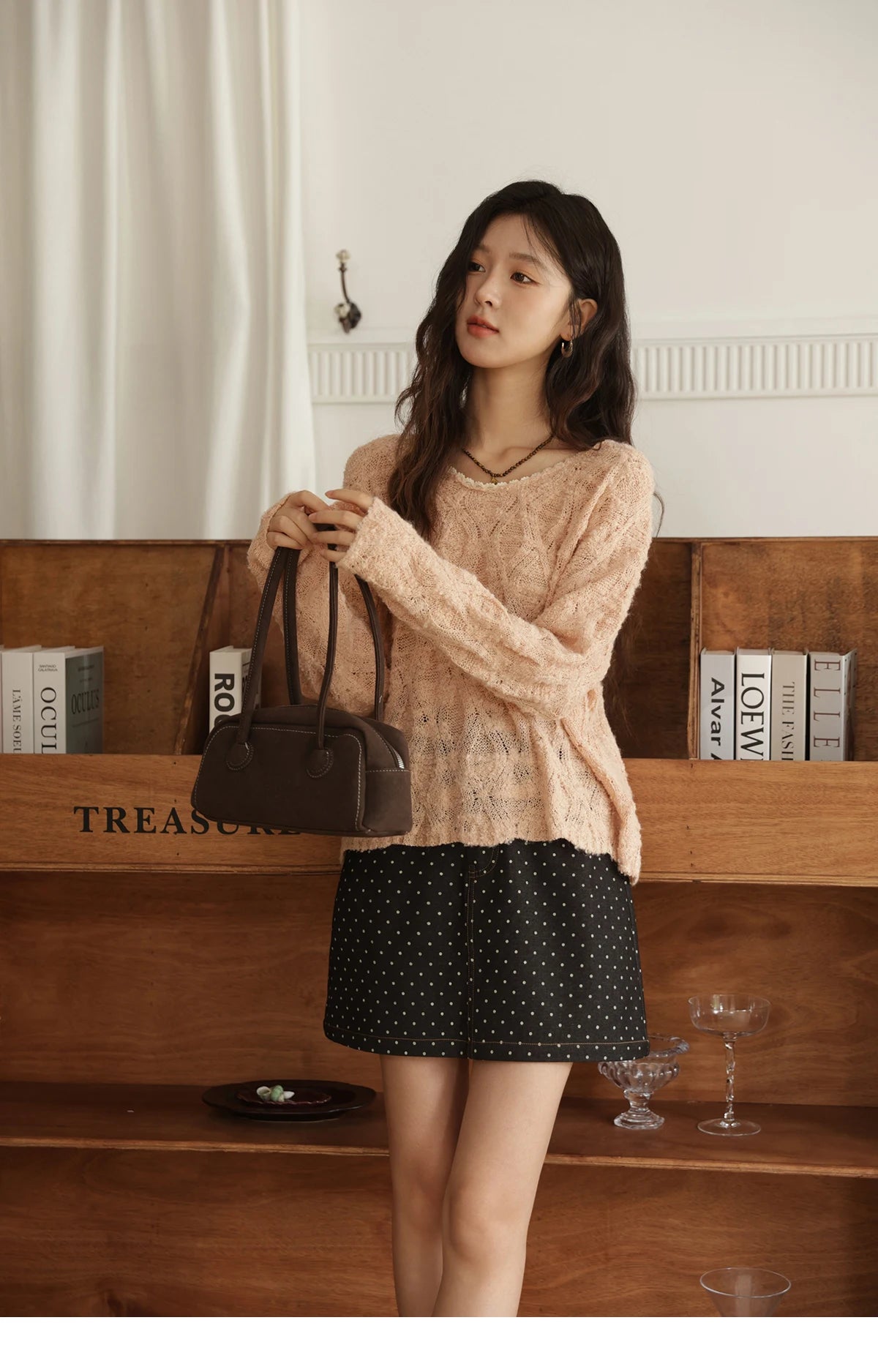 MISHOW Bamboo Loop Yarn Knitted Sweater for Women Autumn 2025 Hollow V-neck Lace Sweater Casual Solid Pullovers Tops MXE43Z1349