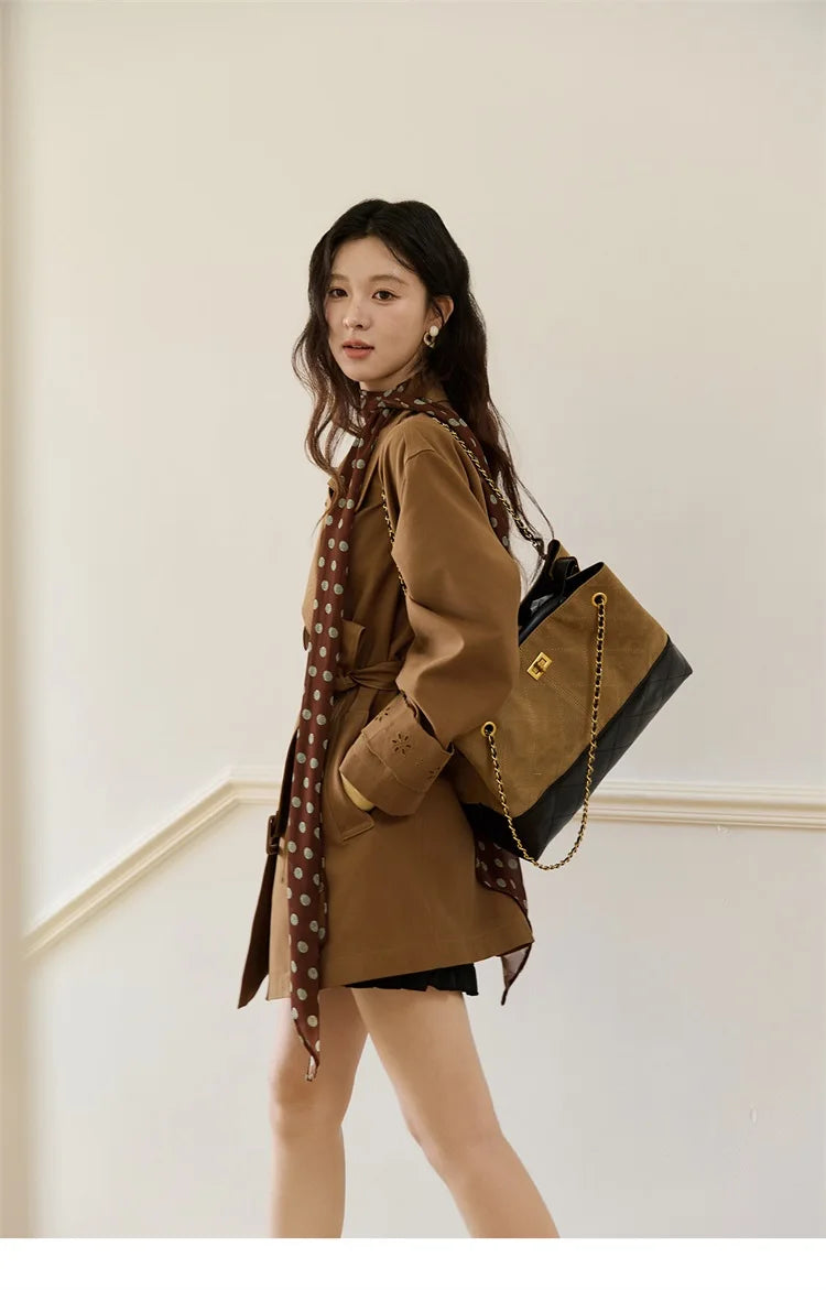 MISHOW Hollow Flower Trench Coat for Women Autumn 2025 Double Breasted Retro Trench with Slant Pocket Belt Coats MXE46W0838