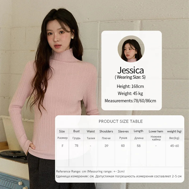 MISHOW Women's Long-sleeved Tops 2025 Winter Simple Solid Turtleneck Sweater Vertical Ribbed Slim Fit Casual Top MXE86Z2656