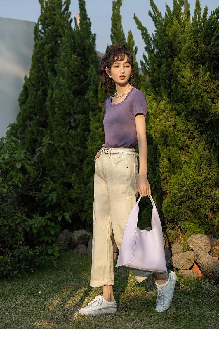 MISHOW Short Sleeve T-shirts Women Spring Solid Square-neck Top Elegant Woman Clothes Office Lady Cotton Tees MXC12T0641