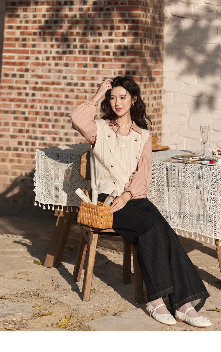 MISHOW 3D Flower Sweet Knitted Vest Women's Spring 2025 New Vintage Loose Casual Sweater Vest Cute Female Tops Korean MXE11Z1077