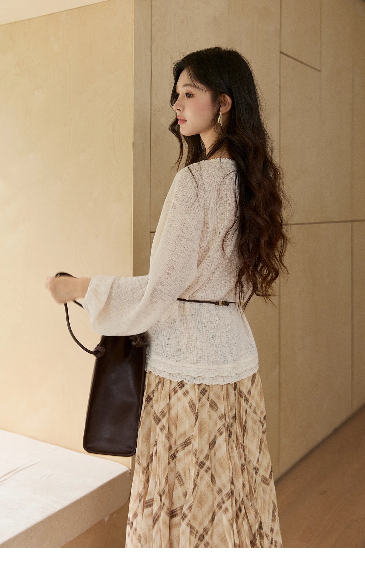 MISHOW Women's Lace Trim Boat Neck Knitted Tops with Belt 2026 Spring  Micro Transparent Loose Casual Thin Sweater MXF13Z3002