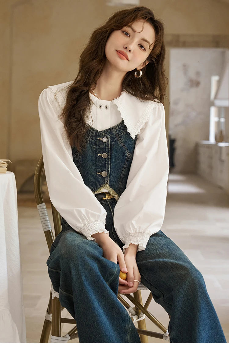 MISHOW American Retro Denim Suspender Tank Top 2024 Spring Single Breasted Sleeveless Short Vest Top Outerwear MXD12D0025