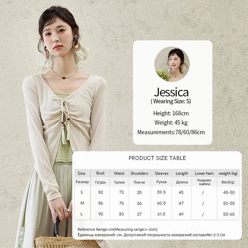 MISHOW Women's Fake Two Patchwork Knitted Spring 2025 Contrast Drawstring Strap Lace-up Tops Retro V-neck Thin Top MXE15Z1185