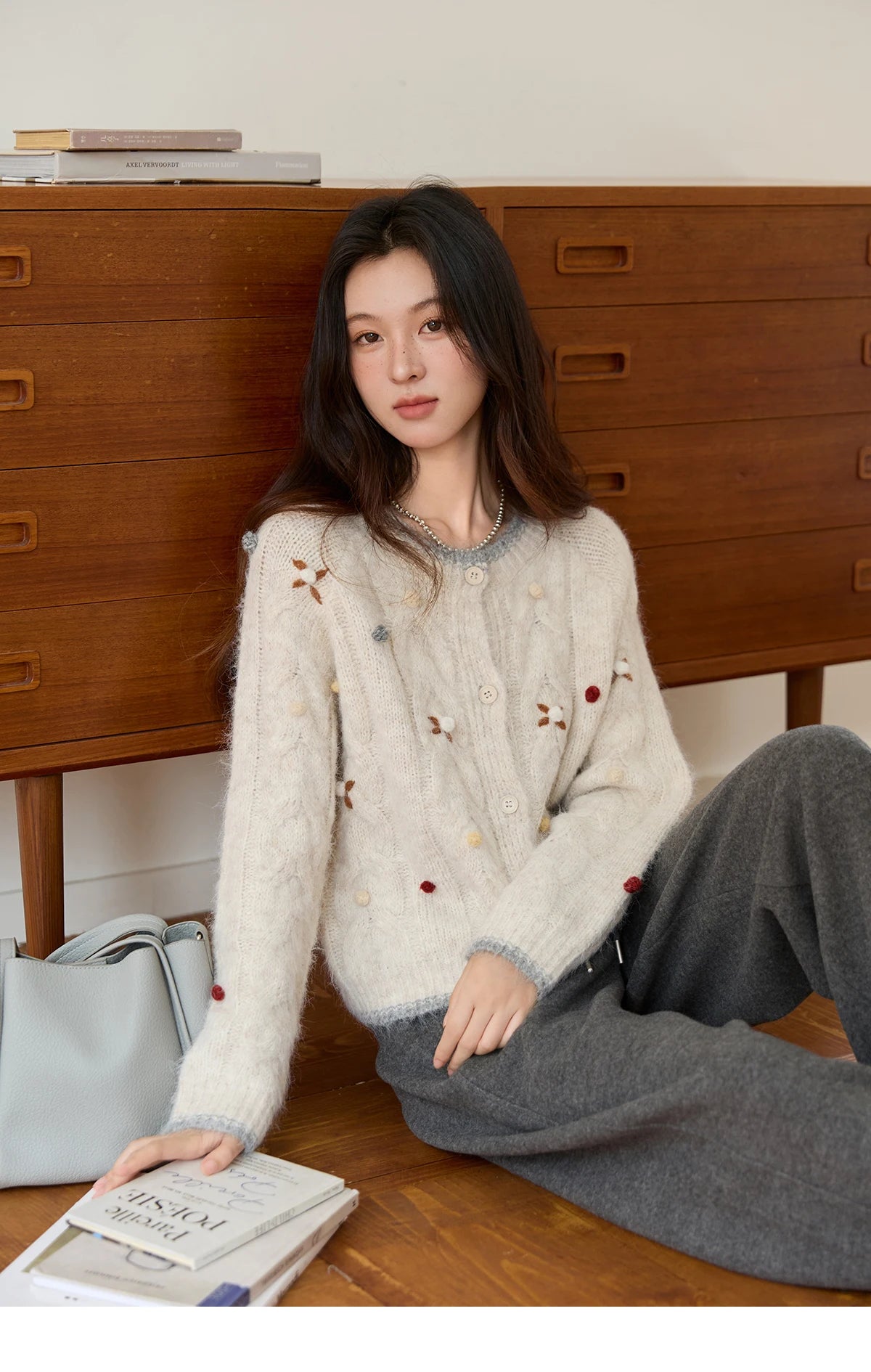 MISHOW Hand-crocheted Knitted Cardigan for Women 2025 Autumn Luxury Long Sleeves Wool Blended Loose Casual Tops MXE48Z2575