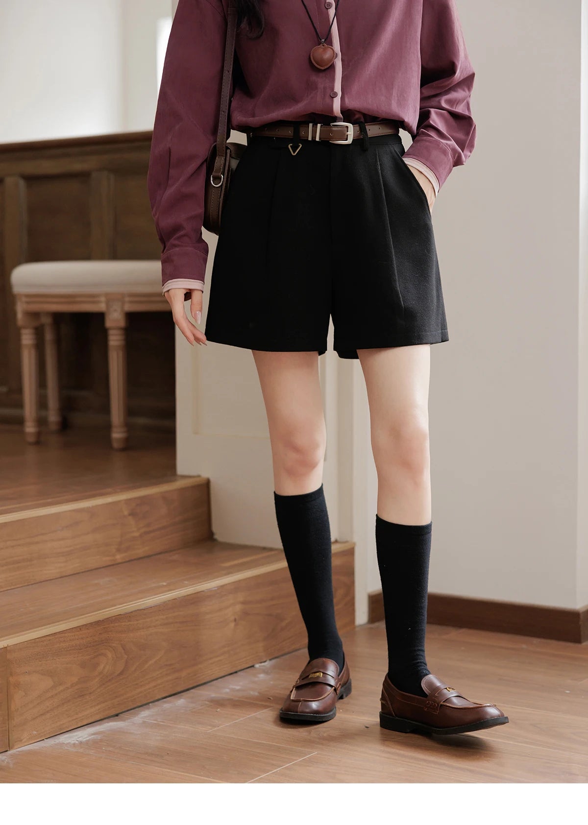 Mishow Black High Waist Wide Leg Shorts with Metal Detail MXD44K0757